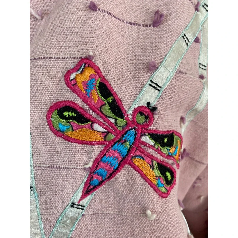 Vtg Daniel K Pink Embroidered Dragonfly Jacket Glitter Buttons Sz‎ L y2k